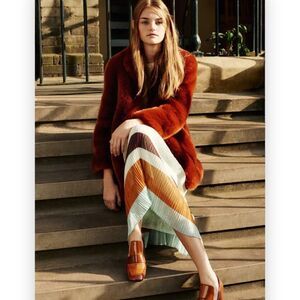 Zara Trafaluc Pleated Midi Skirt Medium Womens M Fall Stripes Elastic High Waist